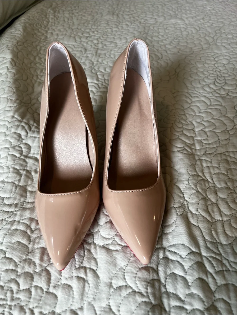 Nude Patent Pointed-Toe Stiletto Pumps